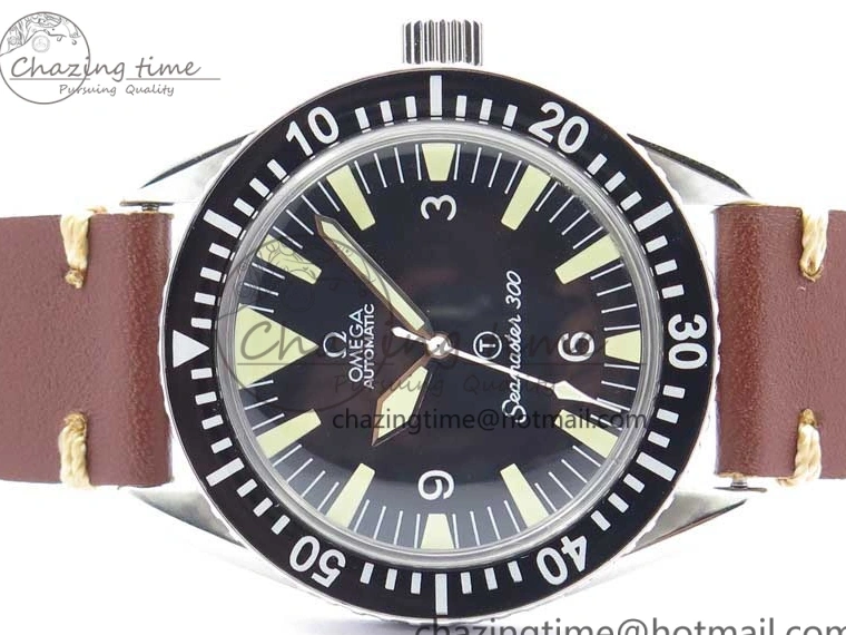 0322 Practical Vintage Seamaster 300 No Date T SS B12 Black Dial On Brown Leather Strap A2836 (Free Nylon Strap) 7910